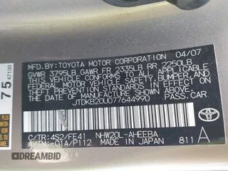 2007 Toyota Prius with VIN JTDKB20U077644990, listed as a IAAI auction lot 42676112 with 158,870 mi miles and . Bid and sale history available at DreamBid. Image 9.