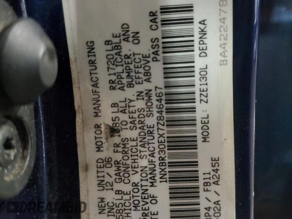 2007 Toyota Corolla CE z VIN 1NXBR30EX7Z846467, wystawiony jako Copart lot #56976845 z przebiegiem 150 627 mil mil oraz Szkoda całkowita • Salvage title. Historia ofert i sprzedaży dostępna na DreamBid. Obrazek 13.