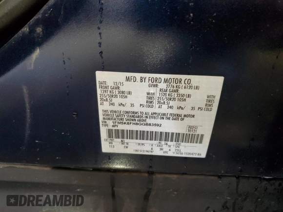 2016 Ford Explorer Limited with VIN 1FM5K8FH8GGB83592, listed as a Copart auction lot 49137975 with Not Provided miles and Salvage Title. Bid and sale history available at DreamBid. Image 14.