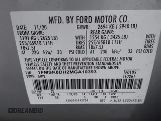 2021 Ford Explorer XLT with VIN 1FMSK8DH2MGA10393, listed as a IAAI auction lot 41937483 with 39,716 mi miles. Bid and sale history available at carsss.com. Image 9.