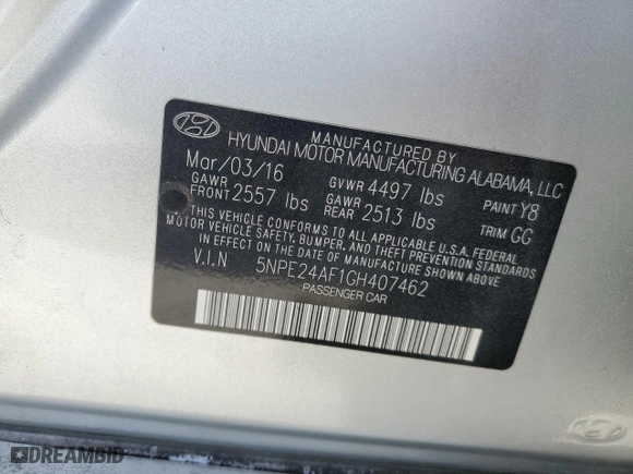 2016 Hyundai Sonata 2.4L SE with VIN 5NPE24AF1GH407462, listed as a Copart auction lot 51215045 with 105,680 mi miles and Salvage Title. Bid and sale history available at carsss.com. Image 12.