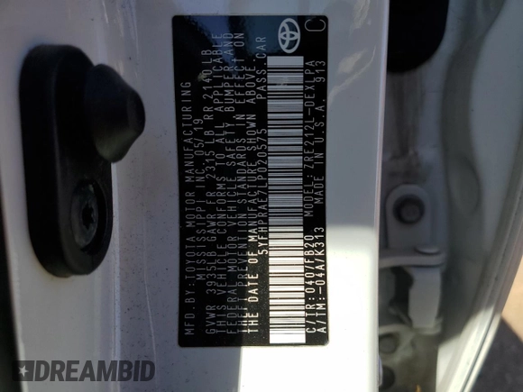 2020 Toyota Corolla LE with VIN 5YFHPRAE7LP020575, listed as a Copart auction lot 49132305 with 53,301 mi miles and Salvage Title. Bid and sale history available at DreamBid. Image 13.