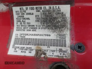 1992 Ford Ranger z VIN 1FTCR14A5NPA47986, wystawiony jako IAAI lot #41925501 z przebiegiem 34 054 mil mil oraz . Historia ofert i sprzedaży dostępna na DreamBid. Obrazek 9.
