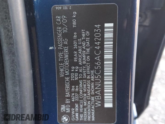 2010 BMW 5 Series 528i with VIN WBANU5C56AC442034, listed as a Copart auction lot 83315124 with 167,348 mi miles and Salvage Title. Bid and sale history available at carsss.com. Image 14.