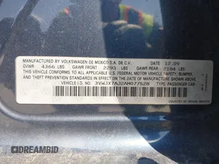 2010 Volkswagen Jetta S с VIN 3VWJX7AJ2AM077528, выставлен на аукционе IAAI как лот 39163957 с пробегом 125 644 миль миль и . История ставок и продаж доступна на DreamBid. Изображение 9.
