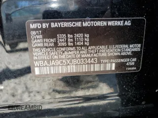 2018 BMW 5 Series 530e with VIN WBAJA9C5XJB033443, listed as a Copart auction lot 54876635 with Not provided miles and Salvage title. Bid and sale history available at DreamBid. Image 12.