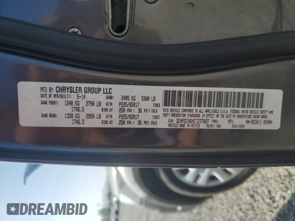 2014 Dodge Journey American Value with VIN 3C4PDCABXET277897, listed as a Copart auction lot 60566735 with 113,343 mi miles and Salvage title. Bid and sale history available at DreamBid. Image 13.