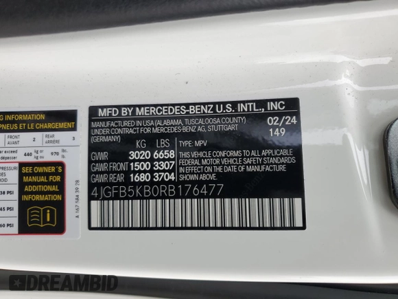 2024 Mercedes-Benz GLE 450 with VIN 4JGFB5KB0RB176477, listed as a Copart auction lot 45516515 with 10,296 mi miles and Non repairable. Bid and sale history available at DreamBid. Image 13.