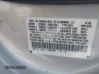2005 Honda Odyssey EX-L with VIN 5FNRL38725B113815, listed as a IAAI auction lot 42754724 with 179,214 mi miles and . Bid and sale history available at DreamBid. Image 9.