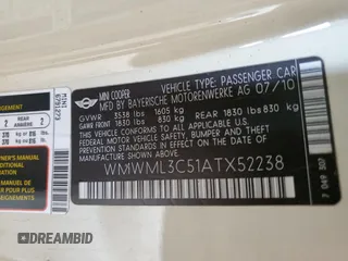 2010 MINI Clubman z VIN WMWML3C51ATX52238, wystawiony jako Copart lot #50537605 z przebiegiem 96 000 mil mil oraz Szkoda całkowita • Salvage title. Historia ofert i sprzedaży dostępna na DreamBid. Obrazek 12.
