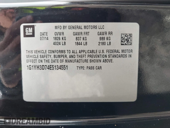 2014 Chevrolet Corvette Z51 1LT with VIN 1G1YH3D74E5134551, listed as a IAAI auction lot 41099831 with 52,238 mi miles. Bid and sale history available at carsss.com. Image 9.