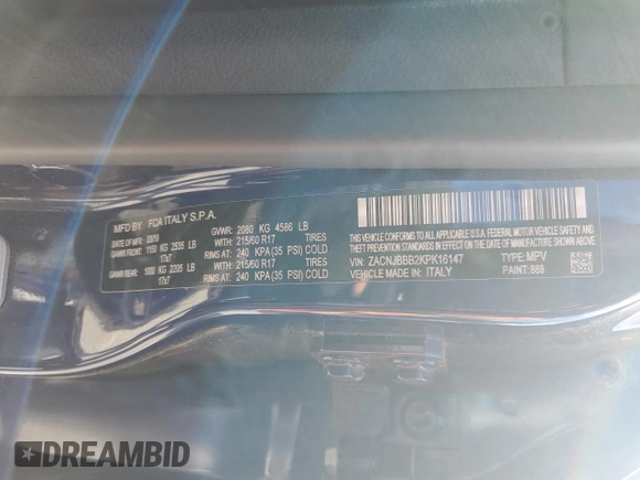 2019 Jeep Renegade Latitude z VIN ZACNJBBB2KPK16147, wystawiony jako Copart lot #56896855 z przebiegiem 47 029 mil mil oraz Szkoda całkowita • Salvage title. Historia ofert i sprzedaży dostępna na DreamBid. Obrazek 13.