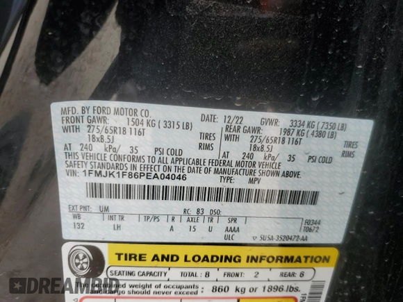 2023 Ford Expedition z VIN 1FMJK1F86PEA04046, wystawiony jako Copart lot #48441035 z przebiegiem 25 286 mil mil oraz Szkoda całkowita • Salvage title. Historia ofert i sprzedaży dostępna na DreamBid. Obrazek 13.