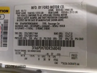 2013 Ford Fusion SE with VIN 3FA6P0H78DR268040, listed as a IAAI auction lot 41524125 with 172,712 mi miles. Bid and sale history available at carsss.com. Image 9.