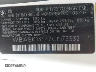 2007 BMW 6 Series 650i with VIN WBAEK13547CN72532, listed as a IAAI auction lot 41893048 with 54,637 mi miles. Bid and sale history available at carsss.com. Image 8.