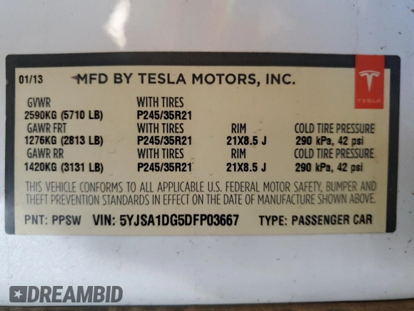 2013 Tesla Model S с VIN 5YJSA1DG5DFP03667, выставлен на аукционе Copart как лот 50607605 с пробегом 87 146 миль миль и Чистый • Clean title. История ставок и продаж доступна на DreamBid. Изображение 12.
