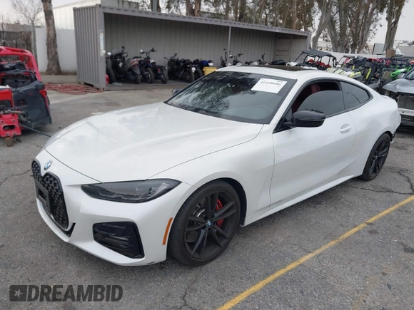 2022 BMW 4 Series 430i with VIN WBA53AP02NCK91287, listed as a IAAI auction lot 41448686 with 27,046 mi miles and . Bid and sale history available at carsss.com. Image 19.
