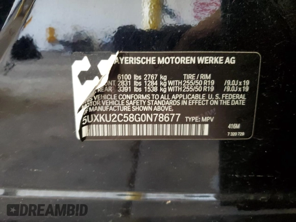 2016 BMW X6 xDrive35i with VIN 5UXKU2C58G0N78677, listed as a Copart auction lot 41870983 with 0 mi miles. Bid and sale history available at carsss.com. Image 12.