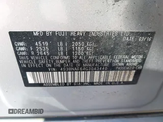 2016 Subaru Legacy Premium с VIN 4S3BNAF64G3043440, выставлен на аукционе IAAI как лот 42526911 с пробегом 171 281 миль миль и . История ставок и продаж доступна на DreamBid. Изображение 9.