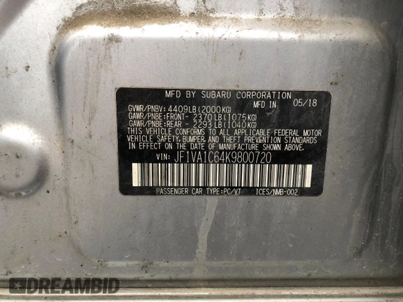 2019 Subaru WRX Premium с VIN JF1VA1C64K9800720, выставлен на аукционе Copart как лот 58275105 с пробегом 169 424 миль миль и Чистый • Clean title. История ставок и продаж доступна на DreamBid. Изображение 10.