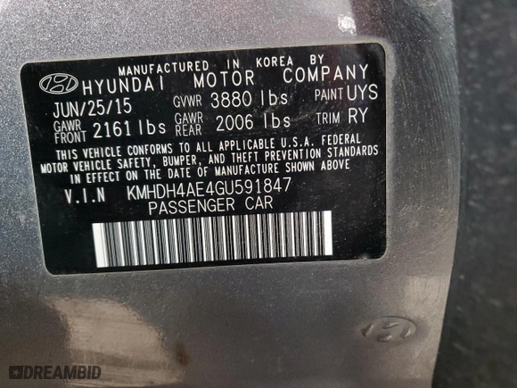2016 Hyundai Elantra Value Edition with VIN KMHDH4AE4GU591847, listed as a Copart auction lot 87501105 with 72,508 mi miles and Salvage Title. Bid and sale history available at carsss.com. Image 15.