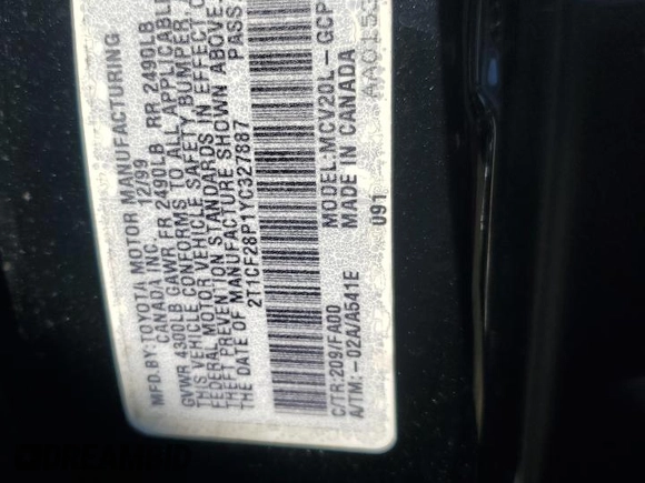 2000 Toyota Solara SE with VIN 2T1CF28P1YC327887, listed as a Copart auction lot 72334924 with 289,977 mi miles and Salvage Title. Bid and sale history available at DreamBid. Image 12.