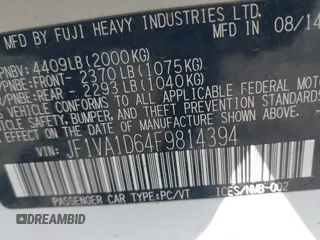 2015 Subaru WRX Premium with VIN JF1VA1D64F9814394, listed as a IAAI auction lot 41844272 with 118,415 mi miles. Bid and sale history available at carsss.com. Image 9.