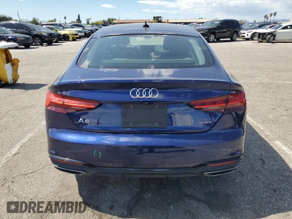 2021 Audi A5 Sportback S line Premium Plus with VIN WAUFACF58MA043669, listed as a Copart auction lot 47043744 with 37,135 mi miles and . Bid and sale history available at DreamBid. Image 6.