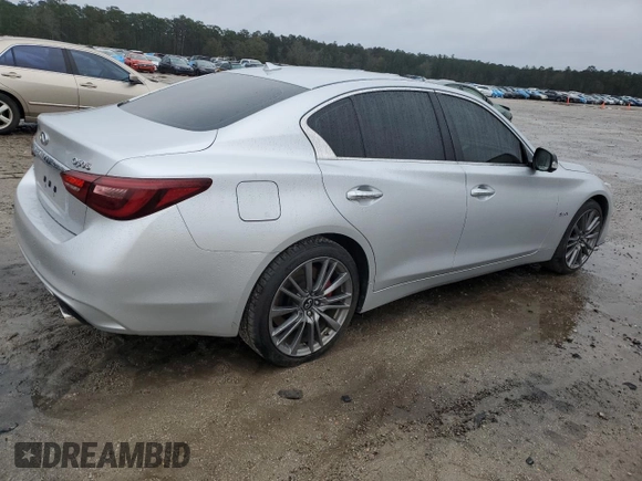 2020 Infiniti Q50 Red Sport 400 with VIN JN1FV7AR6LM660612, listed as a Copart auction lot 86182594 with 82,737 mi miles and Salvage Title. Bid and sale history available at carsss.com. Image 3.