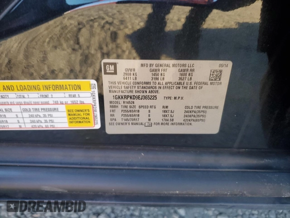 2014 GMC Acadia SLE with VIN 1GKKRPKD9EJ365225, listed as a Copart auction lot 78904534 with 132,985 mi miles and Salvage Title. Bid and sale history available at carsss.com. Image 14.