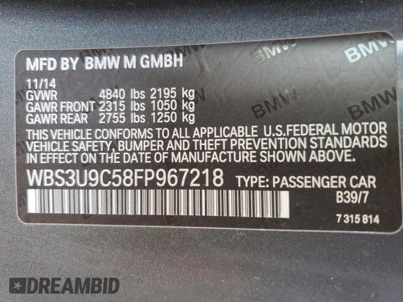 2015 BMW M4 z VIN WBS3U9C58FP967218, wystawiony jako Copart lot #49249725 z przebiegiem 152 320 mil mil oraz Tytuł czysty. Historia ofert i sprzedaży dostępna na DreamBid. Obrazek 12.