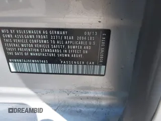 2014 Volkswagen Golf TDI w/Sunroof & Nav с VIN WVWNM7AJ9EW007463, выставлен на аукционе IAAI как лот 42211804 с пробегом 62 381 миль миль и . История ставок и продаж доступна на DreamBid. Изображение 9.