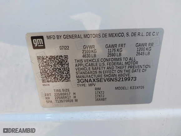 2022 Chevrolet Equinox LS with VIN 3GNAXSEV6NS219973, listed as a IAAI auction lot 41646434 with 22,266 mi miles. Bid and sale history available at carsss.com. Image 9.