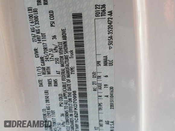 2015 Ford F-150 XL z VIN 1FTMF1C82FKD70998, wystawiony jako Copart lot #56181135 z przebiegiem 135 427 mil mil oraz Szkoda całkowita • Salvage title. Historia ofert i sprzedaży dostępna na DreamBid. Obrazek 12.