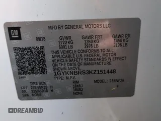 2019 Cadillac XT5 AWD with VIN 1GYKNBRS3KZ151448, listed as a Copart auction lot 74760244 with Not provided miles and Non repairable. Bid and sale history available at DreamBid. Image 14.