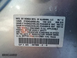 2014 Honda Ridgeline SE with VIN 5FPYK1F60EB012969, listed as a Copart auction lot 46151185 with 0 mi miles and Salvage Title. Bid and sale history available at carsss.com. Image 12.
