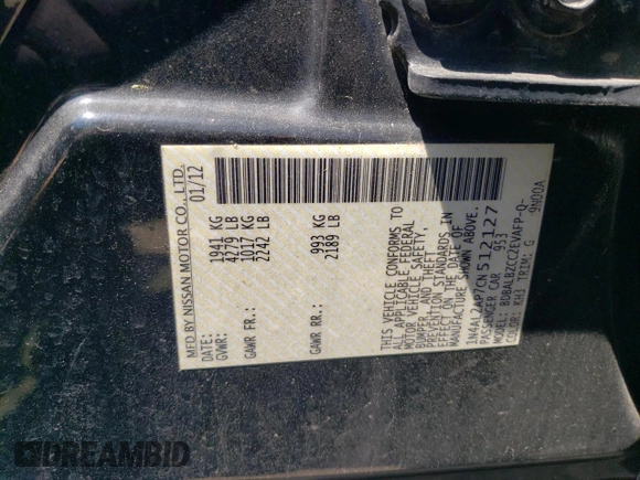 2012 Nissan Altima 2.5 with VIN 1N4AL2AP7CN512127, listed as a Copart auction lot 53470035 with 191,914 mi miles and Salvage Title. Bid and sale history available at DreamBid. Image 12.