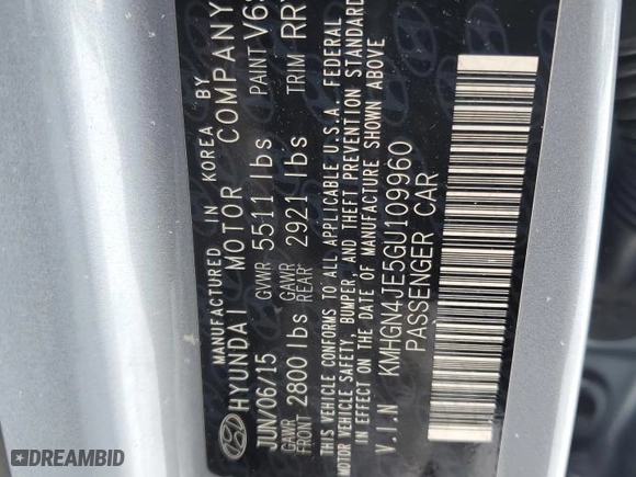 2016 Hyundai Genesis 3.8L with VIN KMHGN4JE5GU109960, listed as a Copart auction lot 87997985 with 83,149 mi miles and Salvage Title. Bid and sale history available at carsss.com. Image 14.