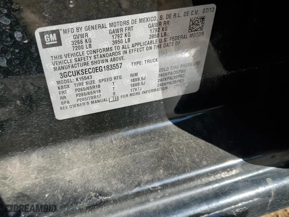 2014 Chevrolet Silverado 1500 LTZ with VIN 3GCUKSEC0EG183557, listed as a Copart auction lot 46301695 with 128,379 mi miles and Salvage Title. Bid and sale history available at carsss.com. Image 12.