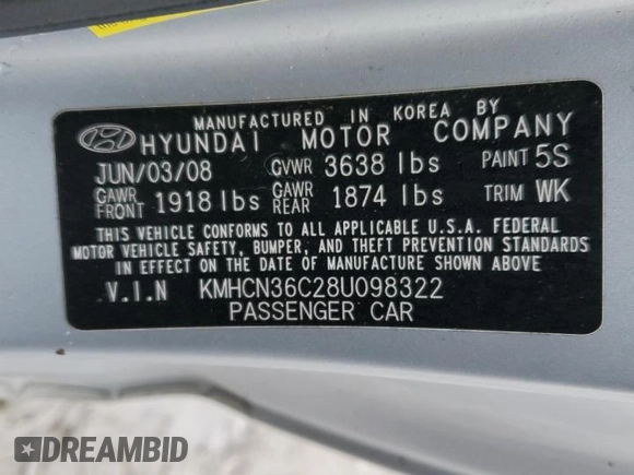 2008 Hyundai Accent SE z VIN KMHCN36C28U098322, wystawiony jako Copart lot #85439204 z przebiegiem 73 280 mil mil oraz Czysty tytuł • Clean title. Historia ofert i sprzedaży dostępna na DreamBid. Obrazek 14.
