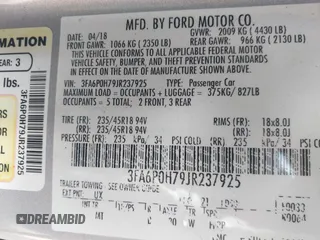 2018 Ford Fusion SE with VIN 3FA6P0H79JR237925, listed as a IAAI auction lot 40043643 with 147,919 mi miles. Bid and sale history available at carsss.com. Image 9.