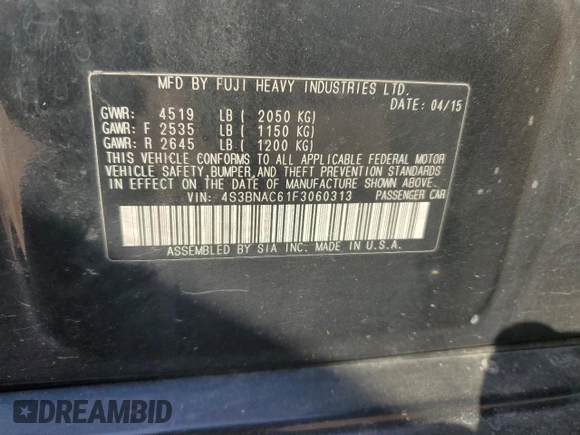 2015 Subaru Legacy Premium with VIN 4S3BNAC61F3060313, listed as a Copart auction lot 62341135 with 150,794 mi miles and Salvage title. Bid and sale history available at DreamBid. Image 12.