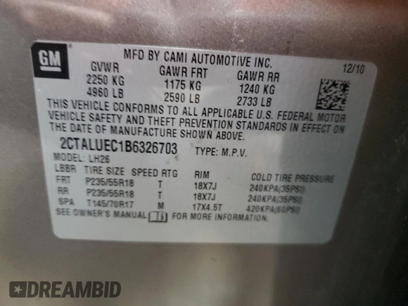 2011 GMC Terrain SLT-1 with VIN 2CTALUEC1B6326703, listed as a Copart auction lot 52242205 with 147,013 mi miles and Clean Title. Bid and sale history available at carsss.com. Image 13.