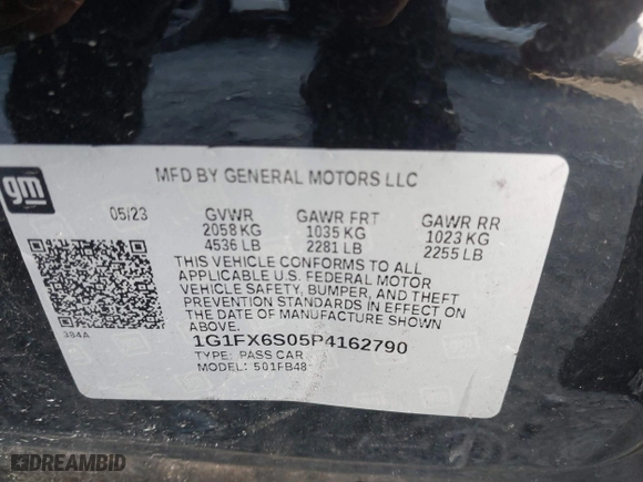 2023 Chevrolet Bolt EV 2LT with VIN 1G1FX6S05P4162790, listed as a IAAI auction lot 41549658 with 54,779 mi miles. Bid and sale history available at carsss.com. Image 9.