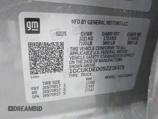 2025 Chevrolet Silverado 1500 LT z VIN 1GCUKDED0SZ216878, wystawiony jako IAAI lot #42435820 z przebiegiem 4 448 mil mil oraz . Historia ofert i sprzedaży dostępna na DreamBid. Obrazek 9.