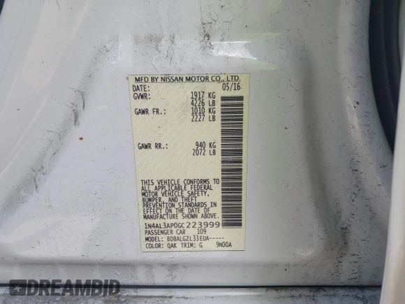 2016 Nissan Altima SR with VIN 1N4AL3AP0GC223999, listed as a IAAI auction lot 41838999 with 159,918 mi miles and . Bid and sale history available at carsss.com. Image 9.