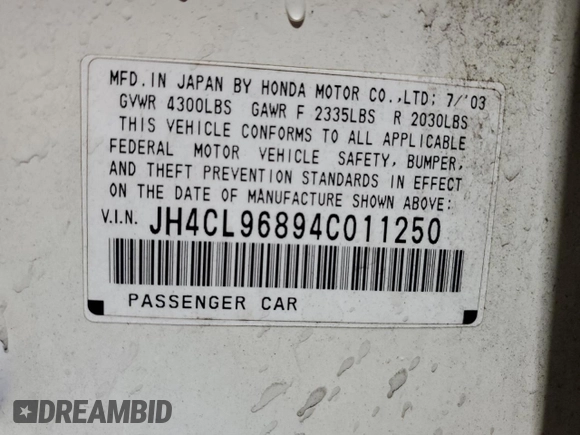 2004 Acura TSX z VIN JH4CL96894C011250, wystawiony jako Copart lot #59692385 z przebiegiem 163 507 mil mil oraz Szkoda całkowita • Salvage title. Historia ofert i sprzedaży dostępna na DreamBid. Obrazek 12.
