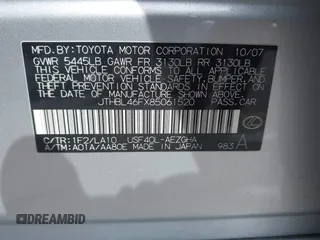 2008 Lexus LS 460 with VIN JTHBL46FX85061520, listed as a IAAI auction lot 42081510 with 225,026 mi miles and . Bid and sale history available at DreamBid. Image 9.