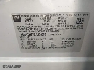 2018 Chevrolet Equinox LS with VIN 3GNAXHEV8JL130865, listed as a IAAI auction lot 41772588 with 1 mi miles. Bid and sale history available at carsss.com. Image 9.