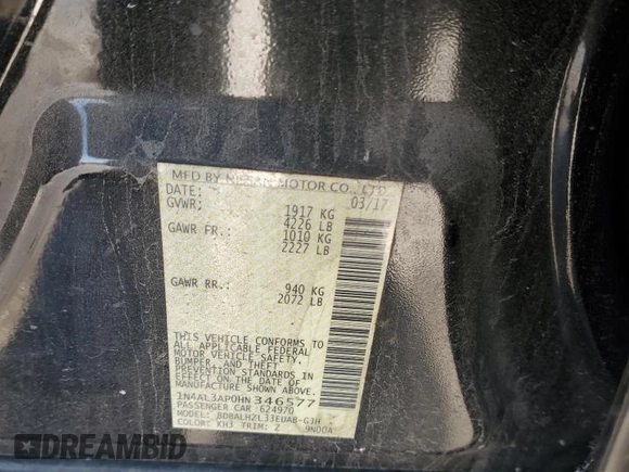 2017 Nissan Altima SR z VIN 1N4AL3AP0HN346577, wystawiony jako Copart lot #45187625 z przebiegiem 87 109 mil mil oraz Szkoda całkowita • Salvage title. Historia ofert i sprzedaży dostępna na DreamBid. Obrazek 14.